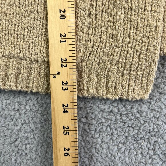 LeRoy Sweater Womens Medium Tan Knit Cardigan Acrylic Open Front Patch Pockets - Picture 6 of 10